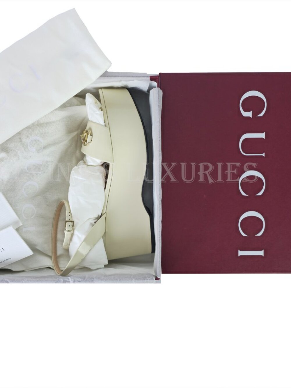 GUCCI SHOES LADY IVORY LEATHER PLATFORM HORSEBIT SANDALS sz 39 9 US - Picture 16 of 17